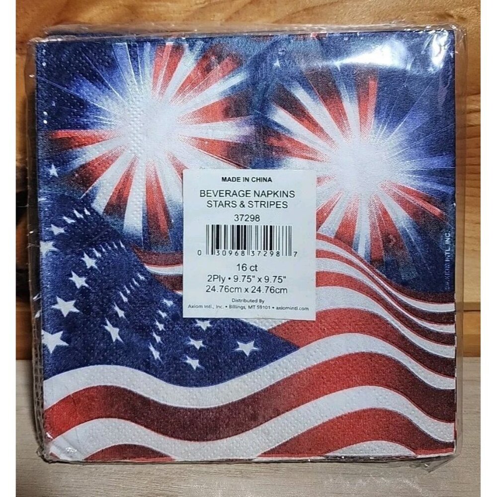 Set of 3 Paper Napkins 16 Pack Patriotic Stars American Flag Beverage Napkins